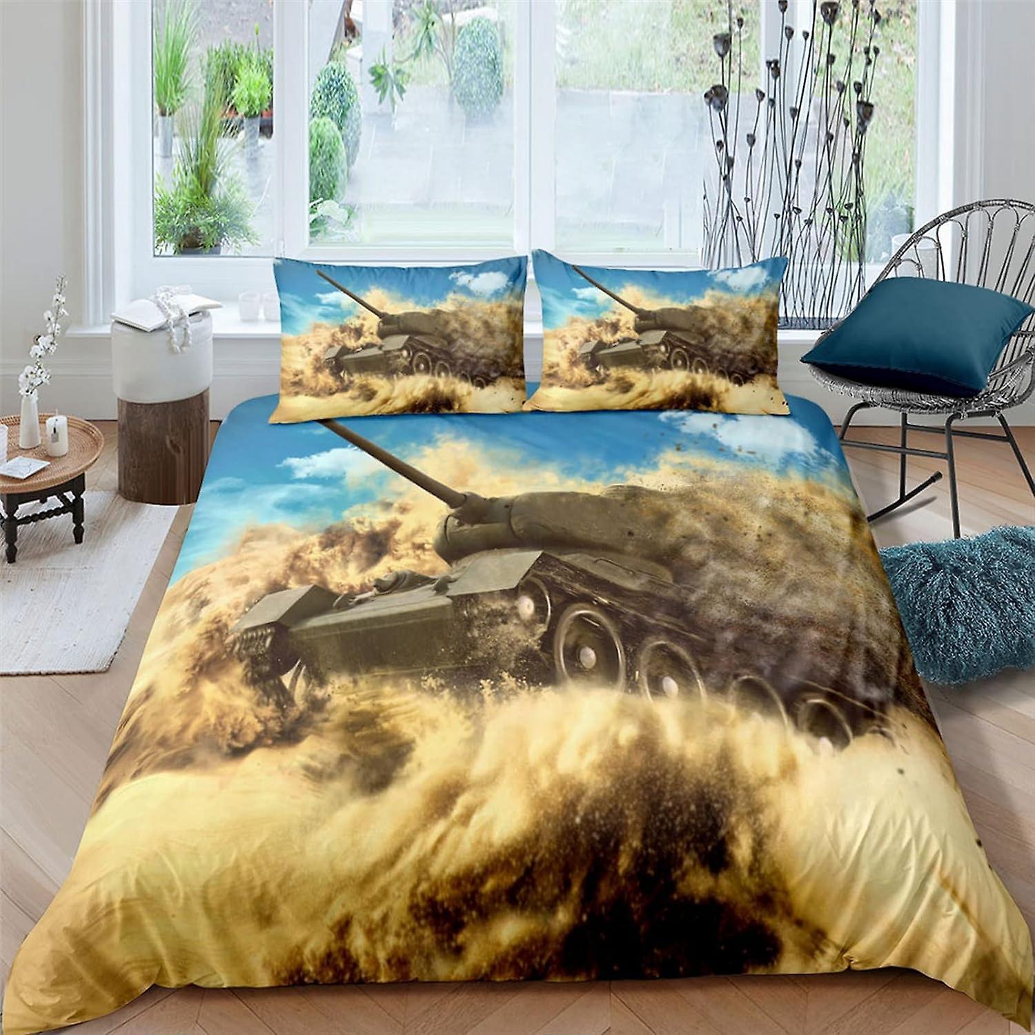 Kerota Desert Tank Duvet Cover Bedding Set / Single with Microfiber Duvet Cover and Pillowcases, D Printed Bedding Set for AD 135*200 CM Single135x...