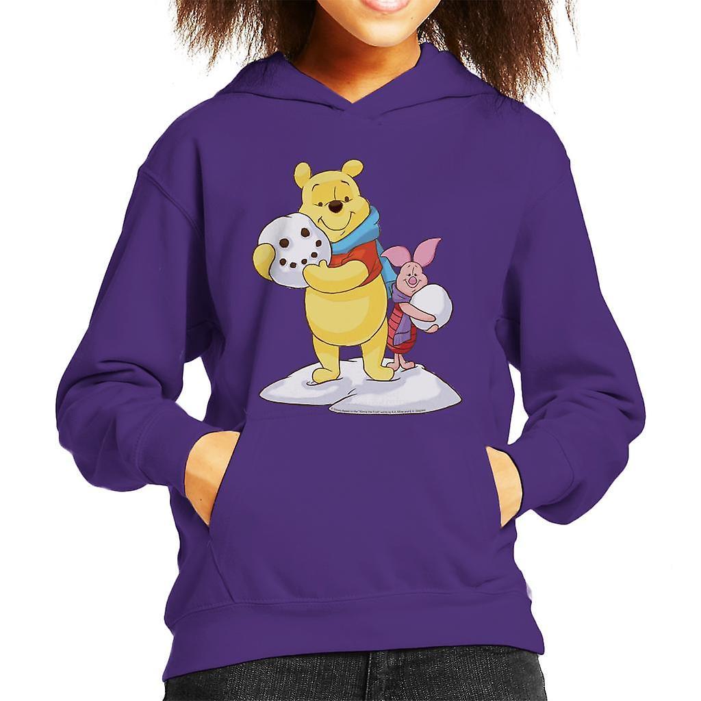 Disney Christmas Winnie The Pooh And Piglet Building Snowman Kid's Hooded Sweatshirt Purple Small (5-6 yrs)