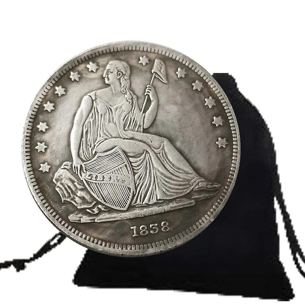 Roobeki 1838 Luxury One-Dollar Liberty Art Coin Pocket Couple Coin Commemorative Morgan Dollar Good Lucky Memory Coin+Gift Bag