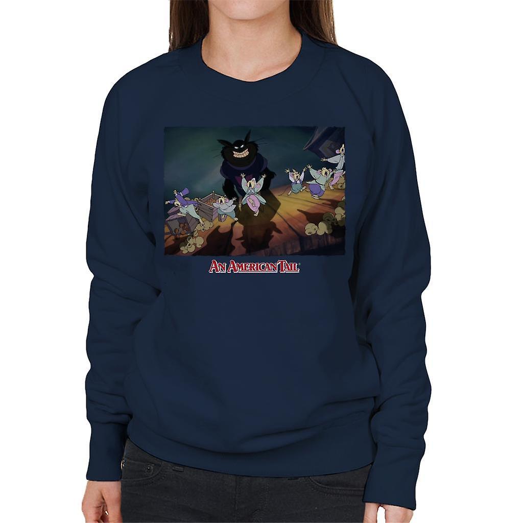 An American Tail Cossack Cats Looming Women's Sweatshirt Navy Blue X-Large