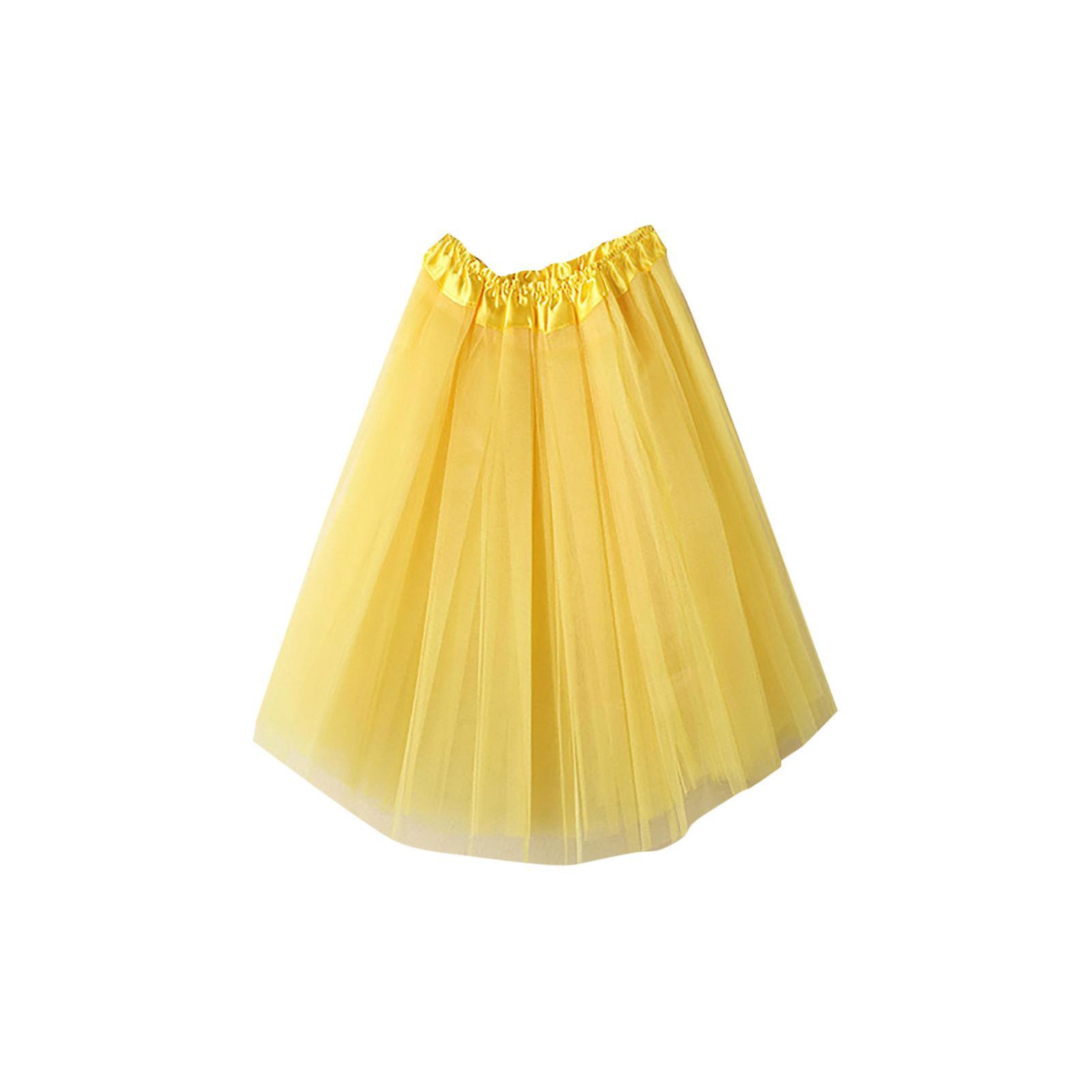 Flye Skirt Clearance Womens High Quality Pleated Gauze Short Skirt Adult Tutu Dancing Skirt Yellow One Size