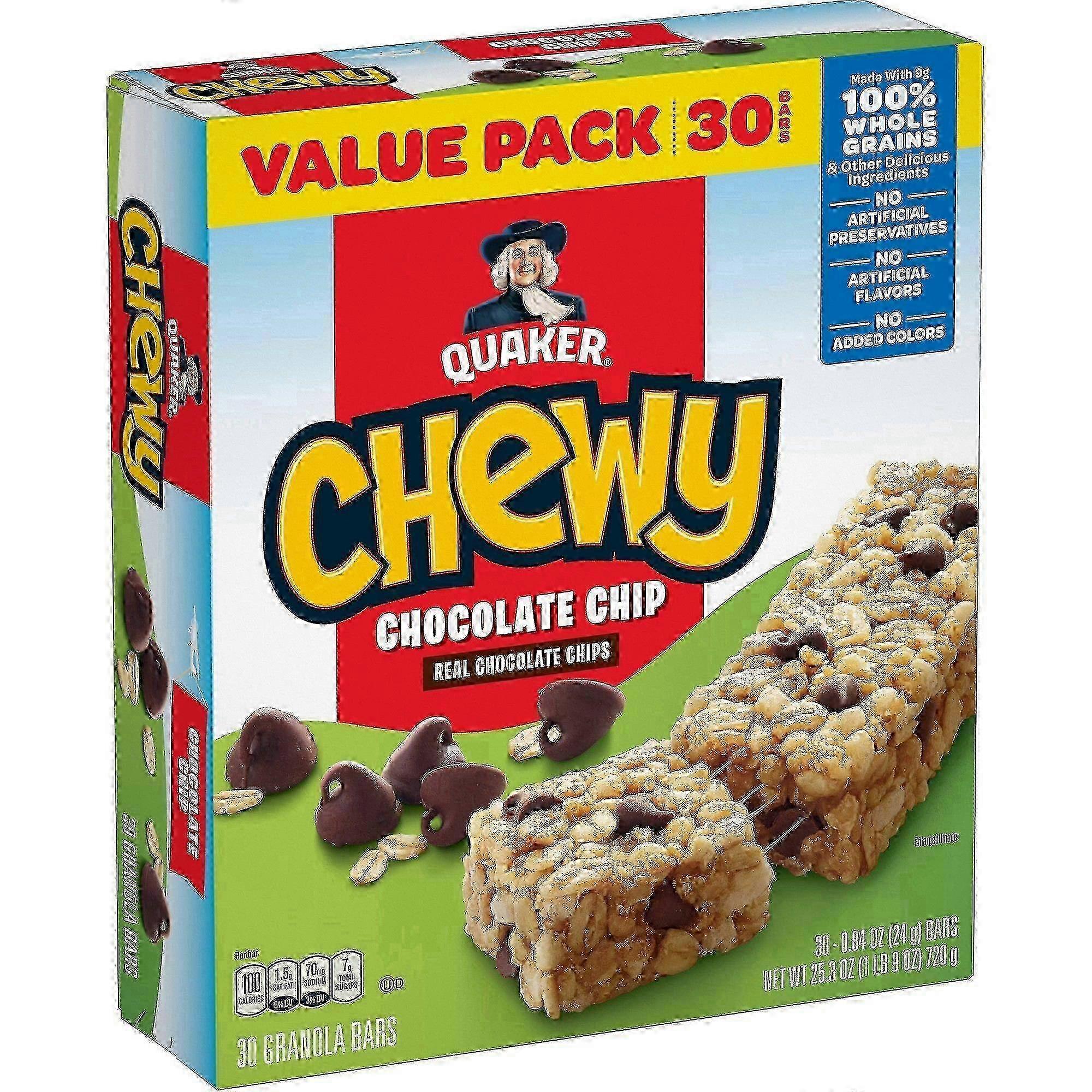 Quaker Chewy Bar Pack, Chocolate Chip, 30 Ea