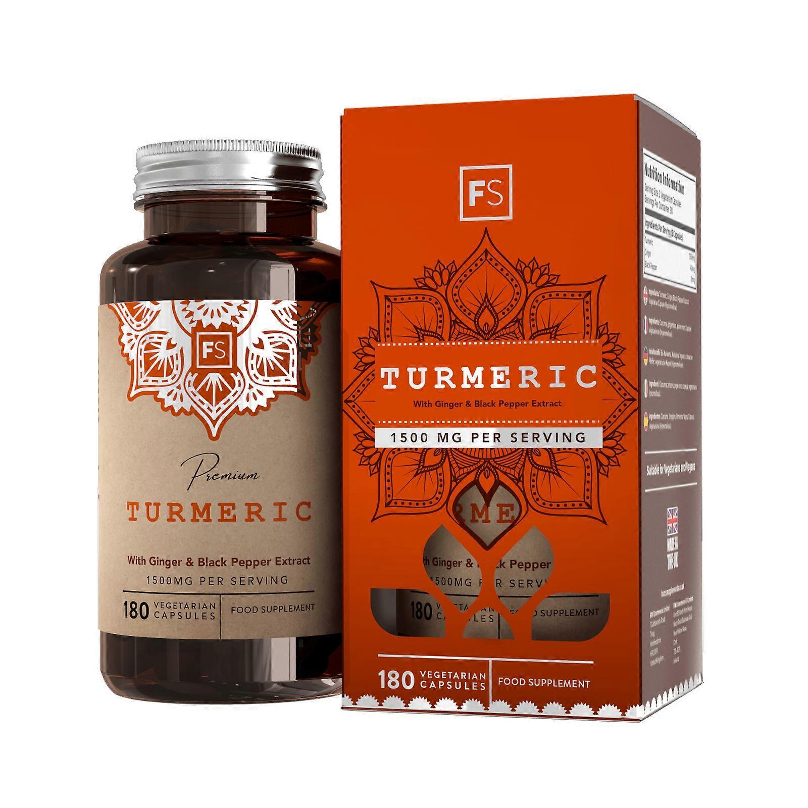 Focus Supplements Turmeric, Ginger & Black Pepper Extract (750mg) 1 Bottle (180 Capsules)