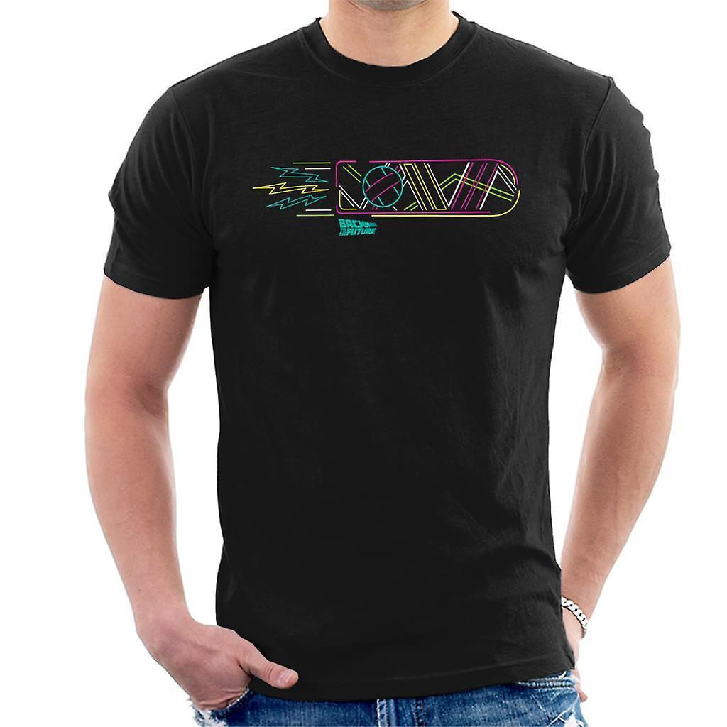 Back to the Future Neon Hoverboard Outline Men's T-Shirt Black Large