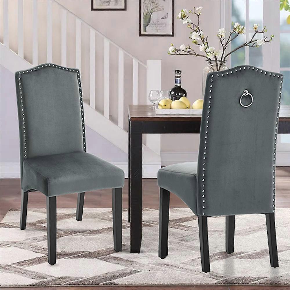 Living And Home Set of 2 Velvet Padded High Back Dining Chair - Grey