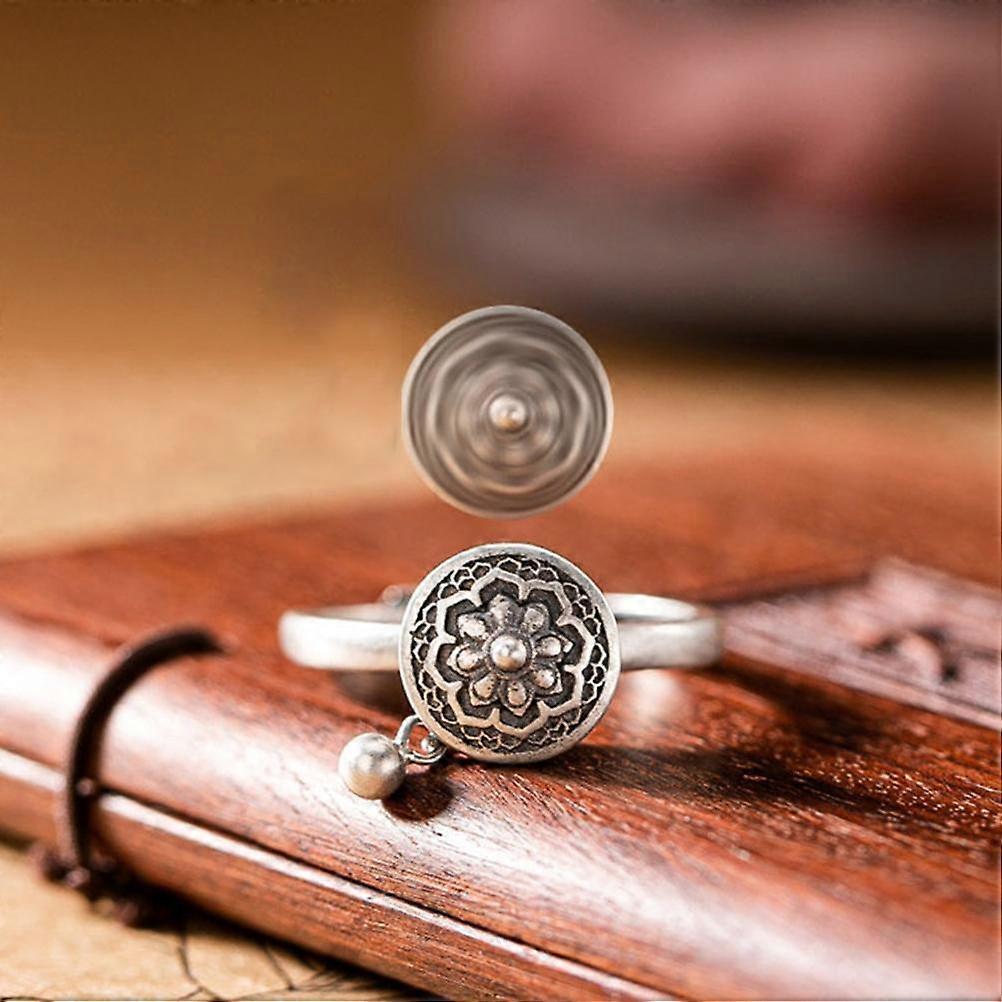 Aespa 2 Pcs Tibetan Buddhist Rotating Rings with OM Prayer Wheel Brass Lotus Mantra Ring Lucky Finger Rings