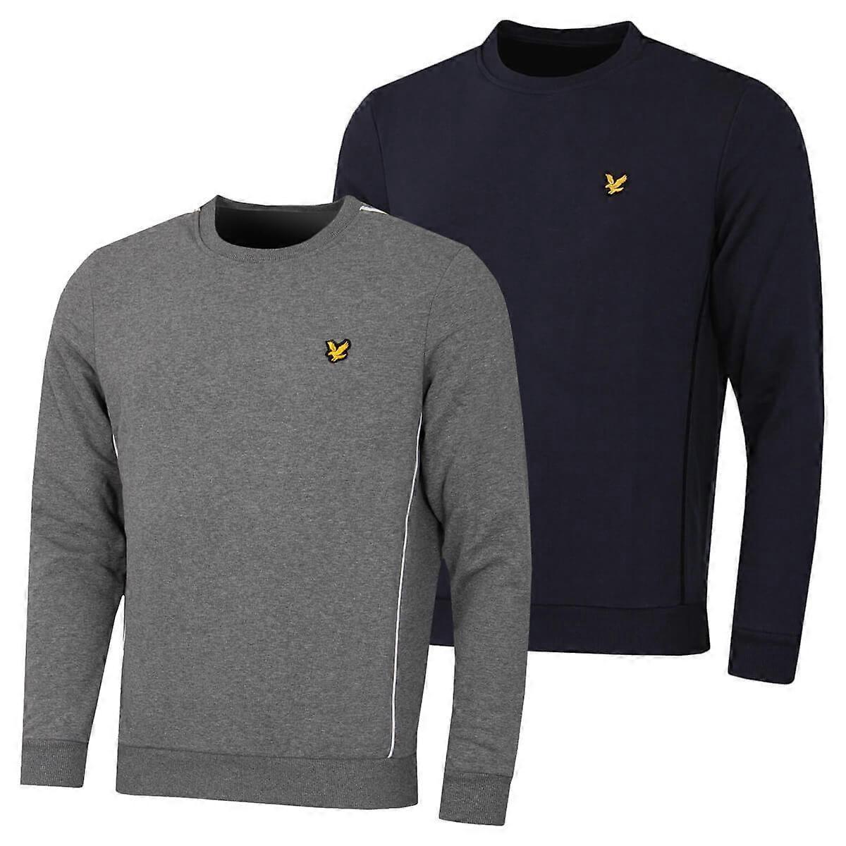 Lyle & Scott Mens Crew Neck Contrast Piping Cotton Blend Sweater Mid Grey Marl M