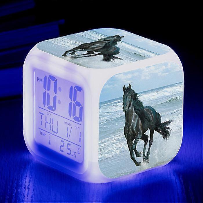 Phwj Horse Alarm Clock - Animal Alarm - LED - With Light - Glow In The Night - For Kids And Adults - Birthday Gifts For Adults(D)