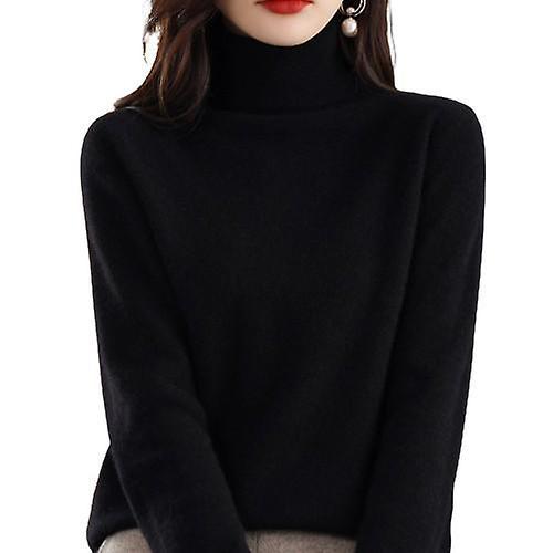 Qinghe Cashmere Women's Turtleneck Classic Plain Bottoming Cashmere Sweater Black L