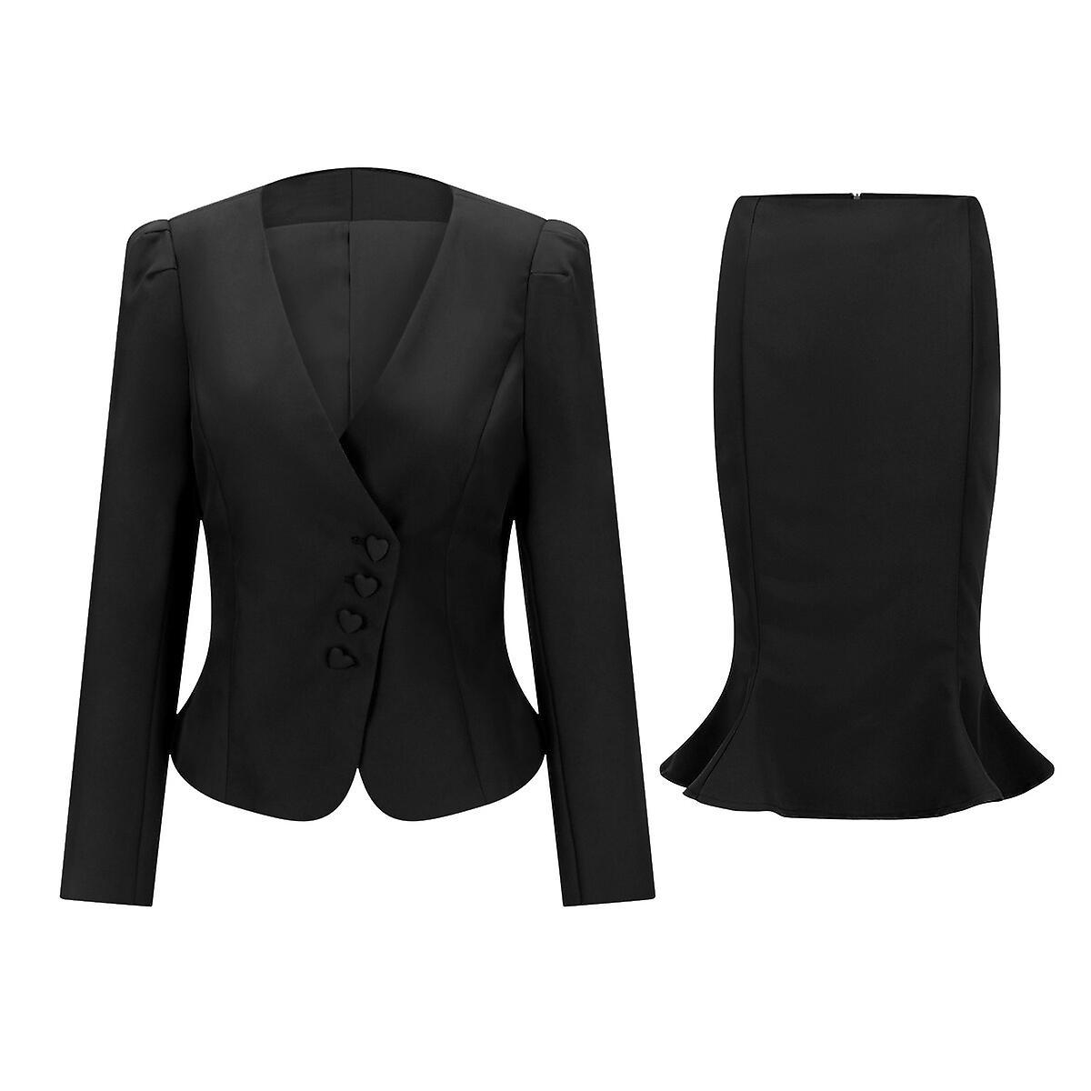 Yynuda Women's 2 Piece Elegant Suit Set Slim Fit Blazer With Mermaid Skirt Black M