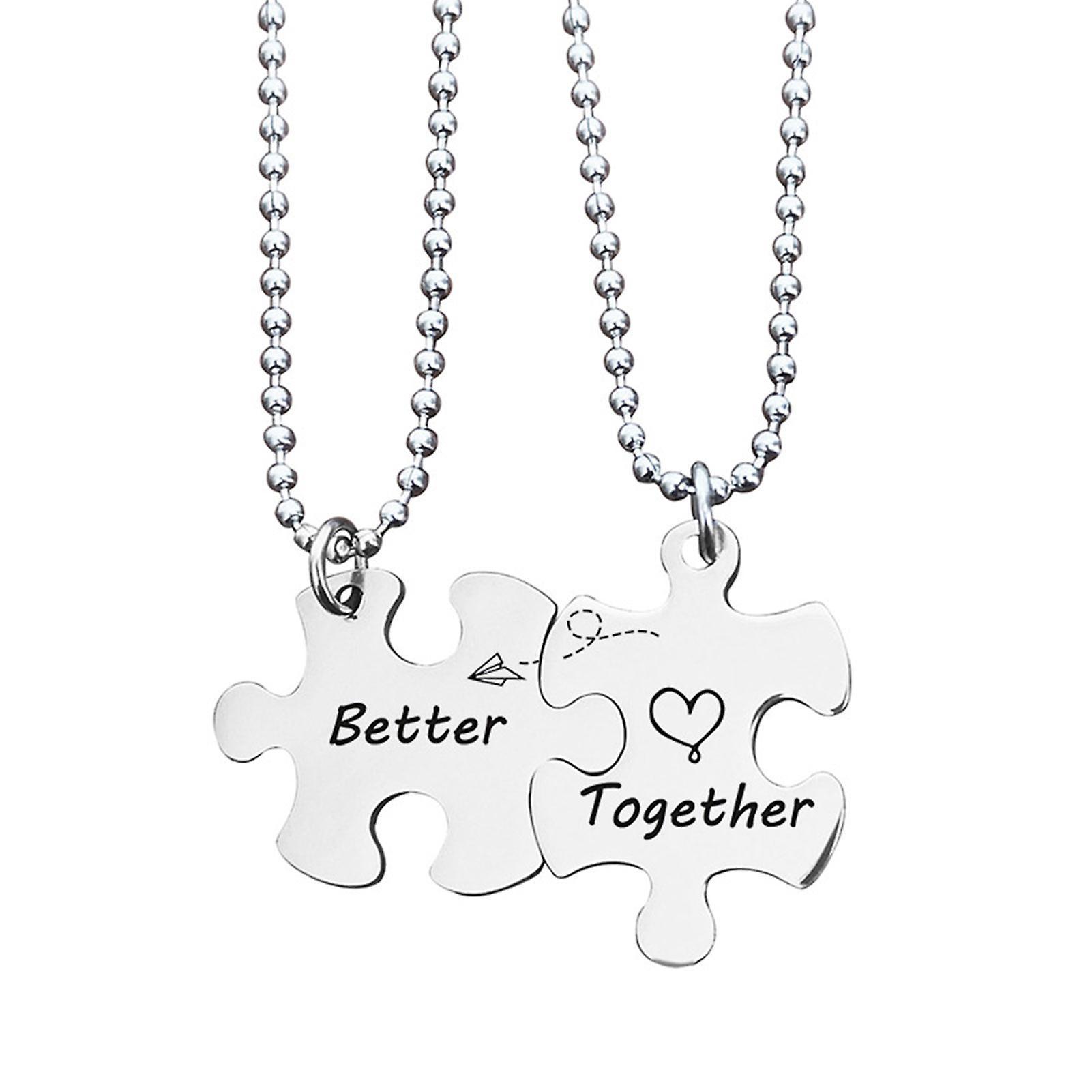 Yirepny 2Pcs Couple Keychain Necklace Together Better Puzzle Stainless Steel DIY Key Ring Holder Backpack Pendant Ornament Boyfriend Girlfriend Gift B