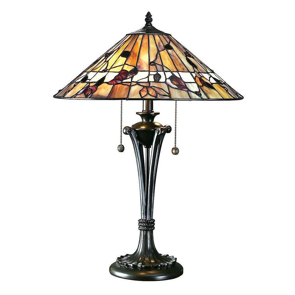 Interiors 1900 Lighting Bernwood 2 Light Medium Table Lamp Dark Bronze, Tiffany Glass, E27