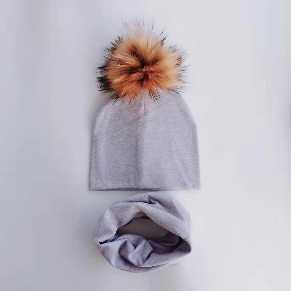 Slowmoose Autumn & Winter Baby Beanie Bonnet And Collar Scarf Set light gray 6 months-4 year old