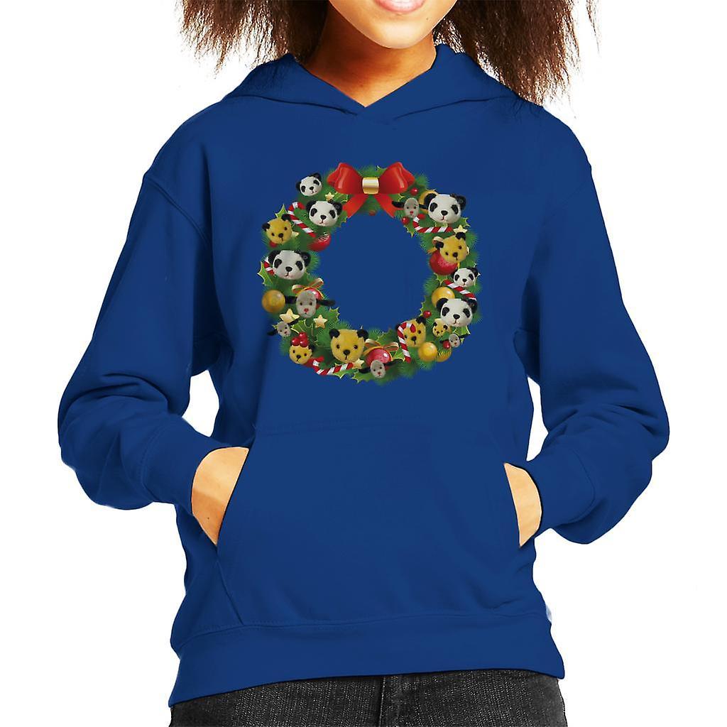 Sooty Christmas Wreath Kid's Hooded Sweatshirt Royal Blue X-Small (3-4 yrs)