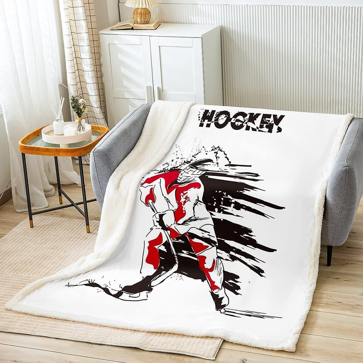 Kerota Ice Hockey Sherpa Blanket Graffiti Hockey Fleece Throw Blanket for Kids Boys Winter Sports Plush Blanket Sports Fuzzy Blanket for Sofa Bed R...