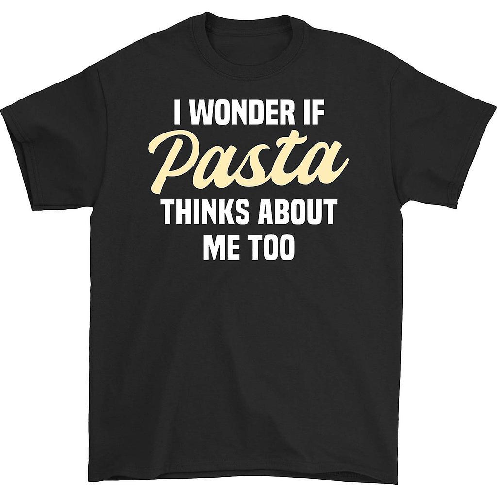 HISHARK I wonder if pasta thinks about me too t-shirt black S