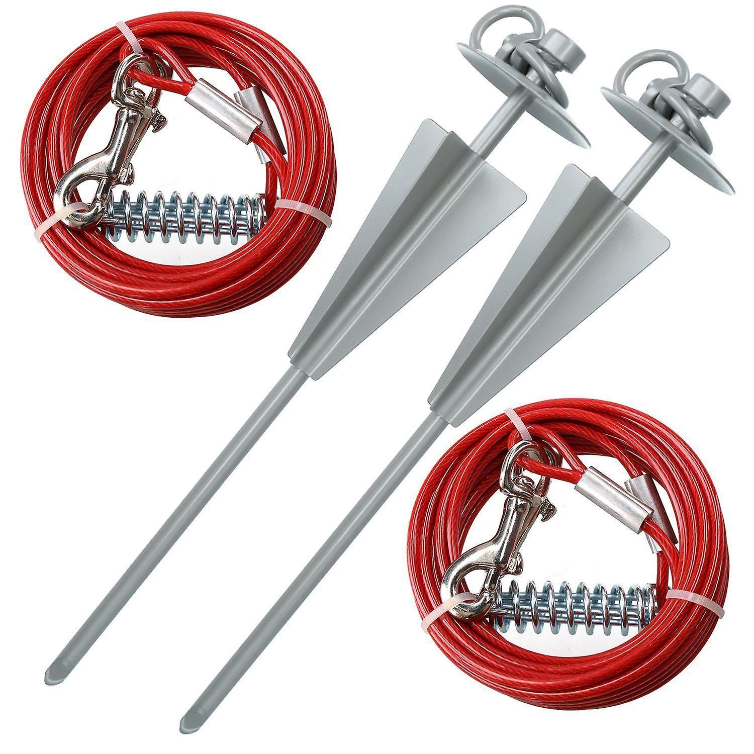 AB Tools 2 X Extra Strong Dog Stake Out SpikeS & 2X 15ft Weather Resistant Tie-Out Cable