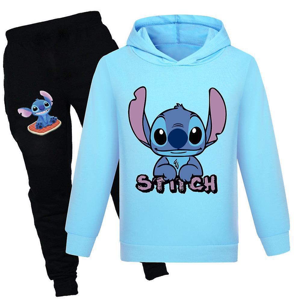 Mylight Stitch Tracksuit Kids Hooded Sweatshirt Pullover Hoodie Jogging Pants Outfit Set Light Blue 11-12 Years