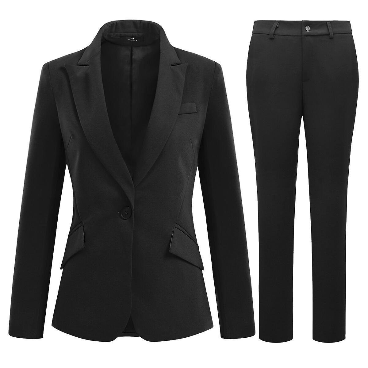 Yynuda Women's 2 Piece Business Outfit Slim Fit Elegant Blazer With Suit Trousers Black XS