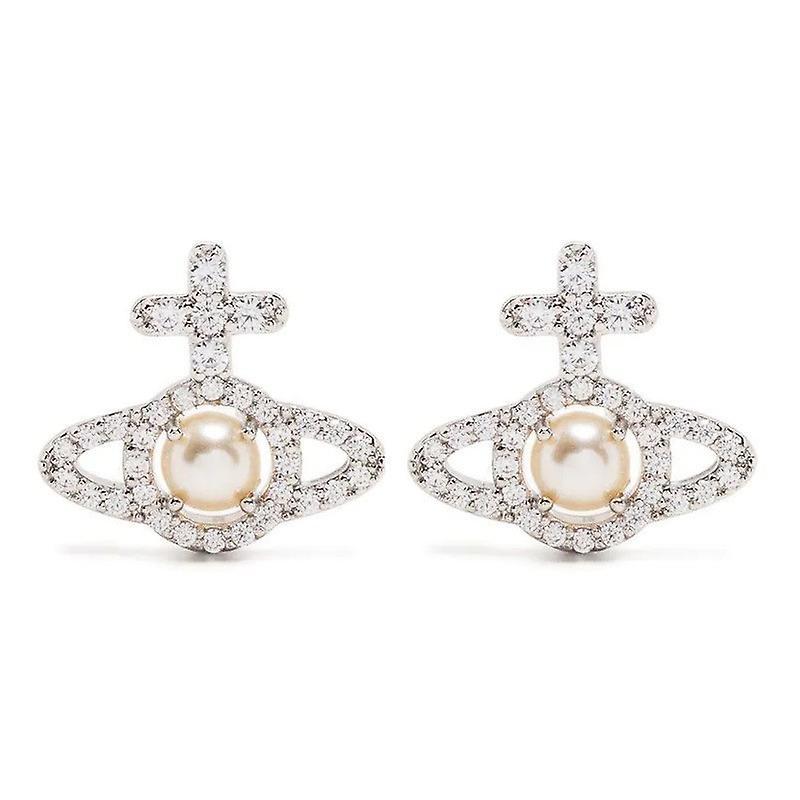 Newway Crosshair Silver Saturn Studded Pearl Earrings For Women High-end Shiny Full Diamond Saturn Earrings