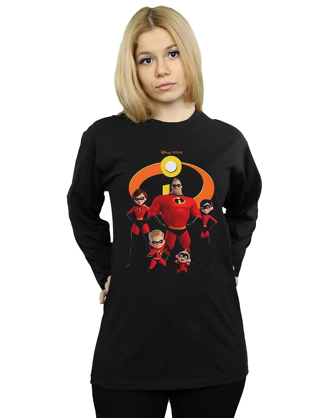 Absolute Cult Disney Women's Incredibles 2 Group Logo Boyfriend Fit Long Sleeved T-Shirt Black Medium