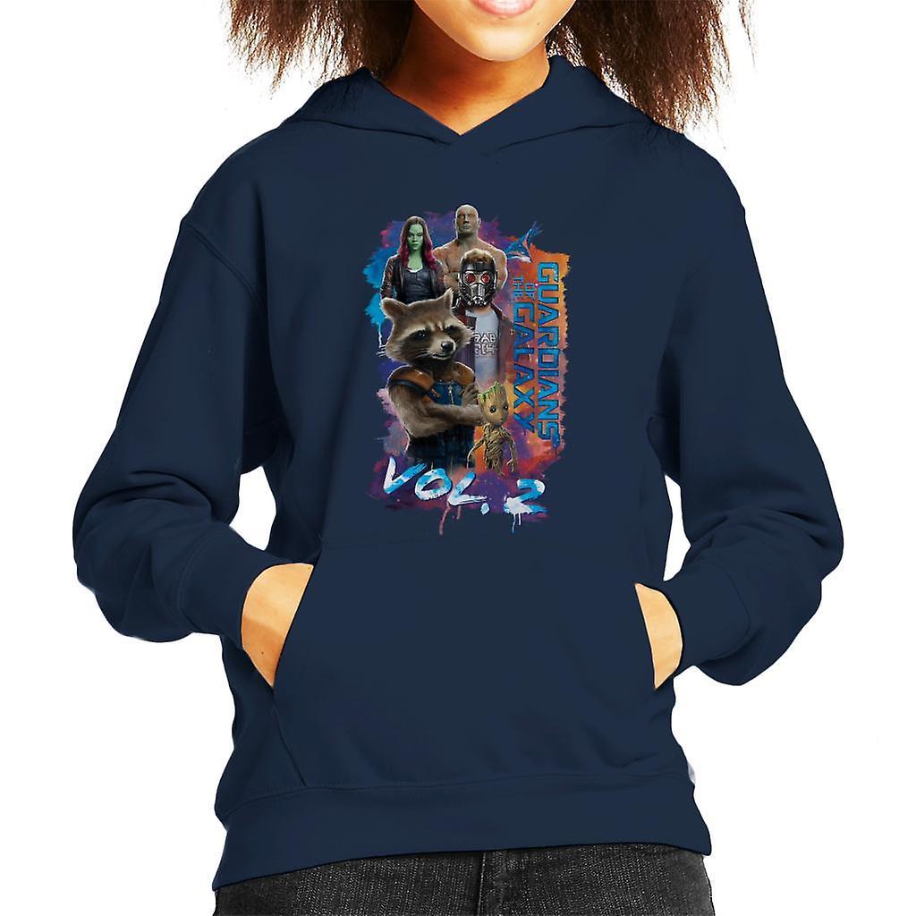 Marvel Guardians Of The Galaxy Vol 2 Galactic Character Montage Kid's Hooded Sweatshirt Navy Blue X-Small (3-4 yrs)