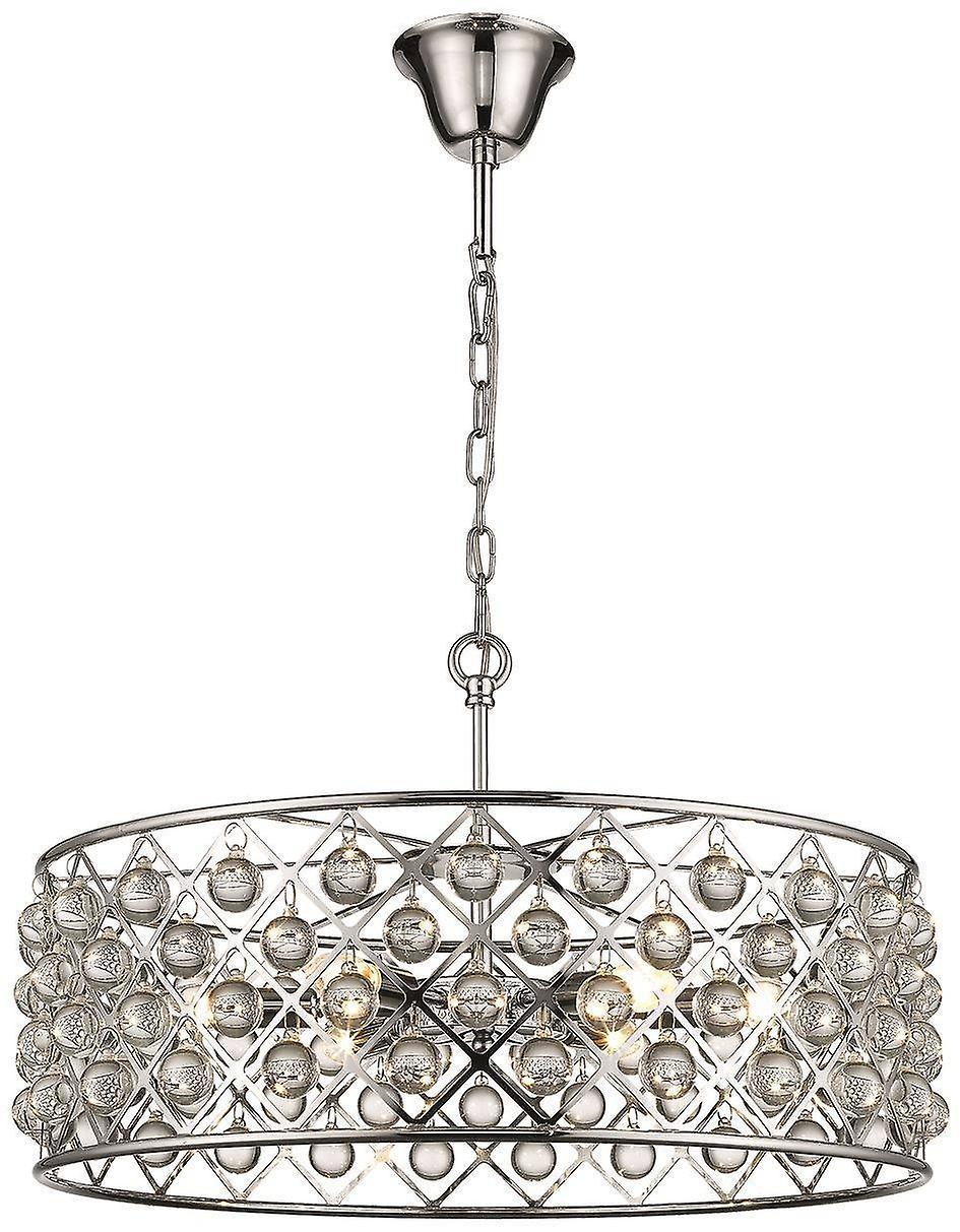 Spring 6 Light Large Ceiling Pendant Chrome Clear with Crystals E14