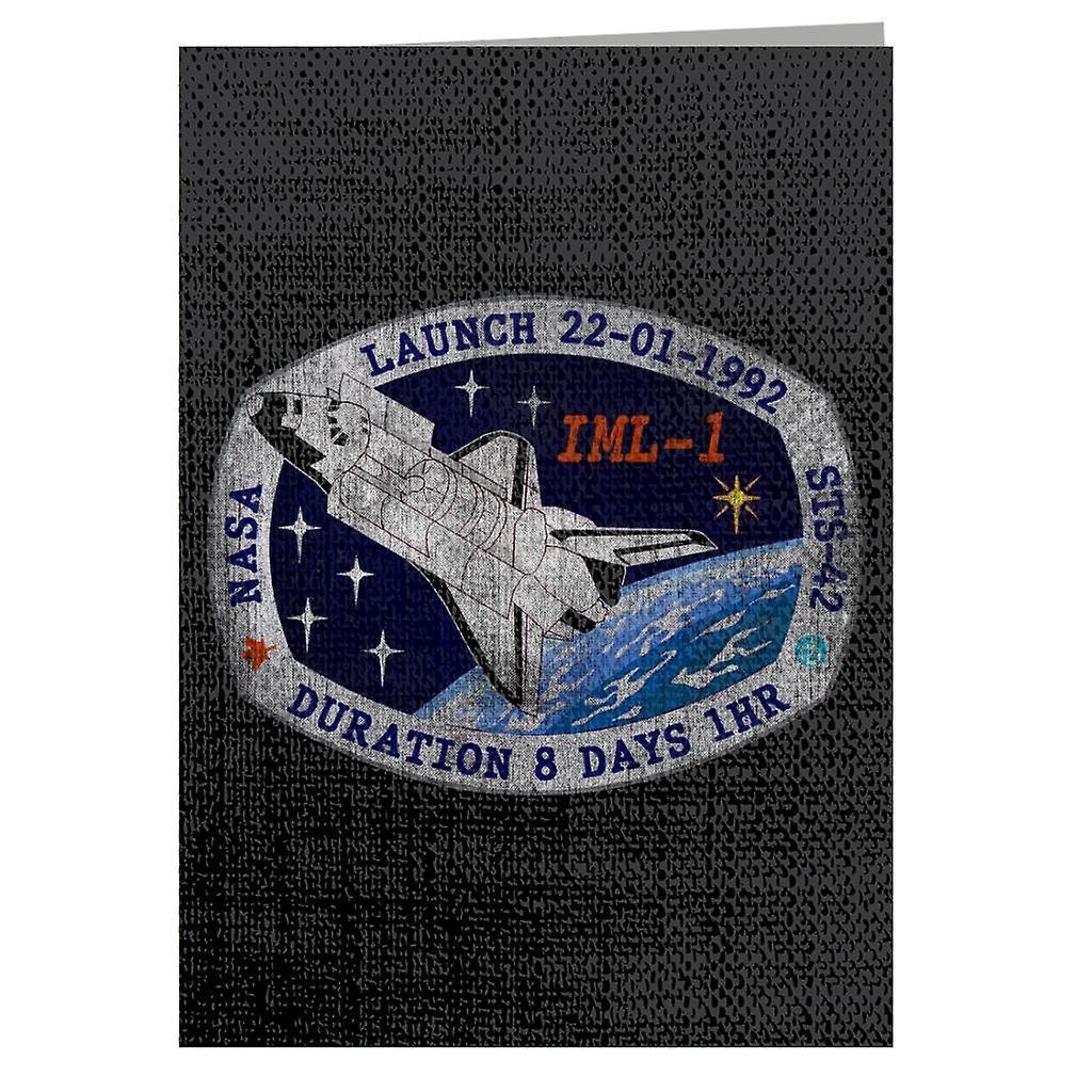 NASA STS 42 Discovery Mission Badge Distressed Greeting Card Black 14.5 x 21cm