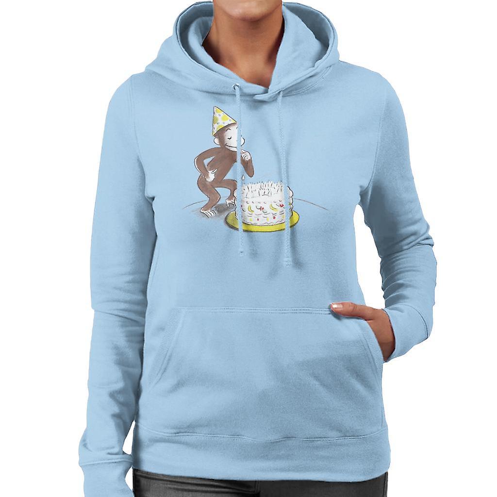 Curious George Eating Birthday Cake Women's Hooded Sweatshirt Sky Blue XX-Large