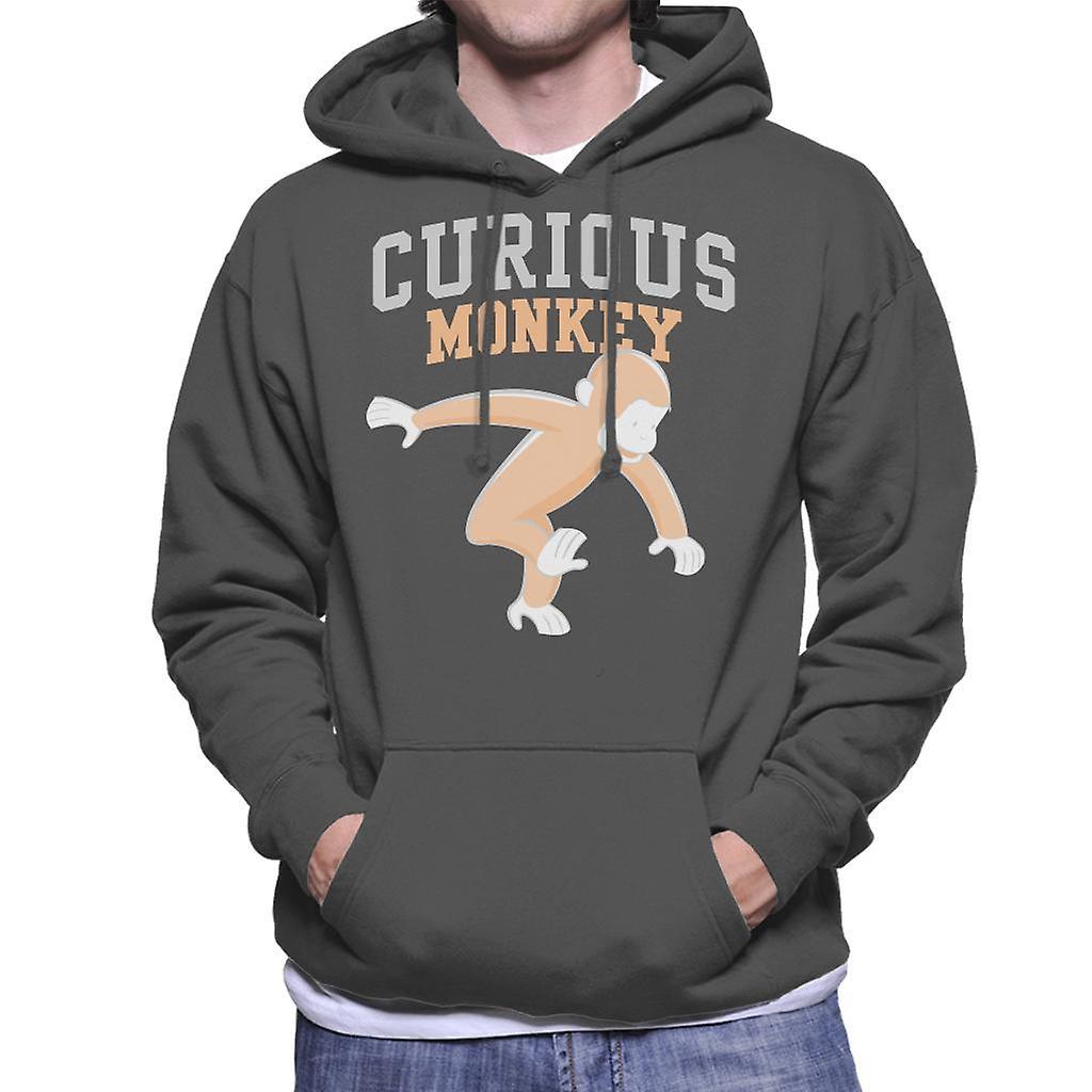 Curious George Monkey Sports Font Men's Hooded Sweatshirt Charcoal Large