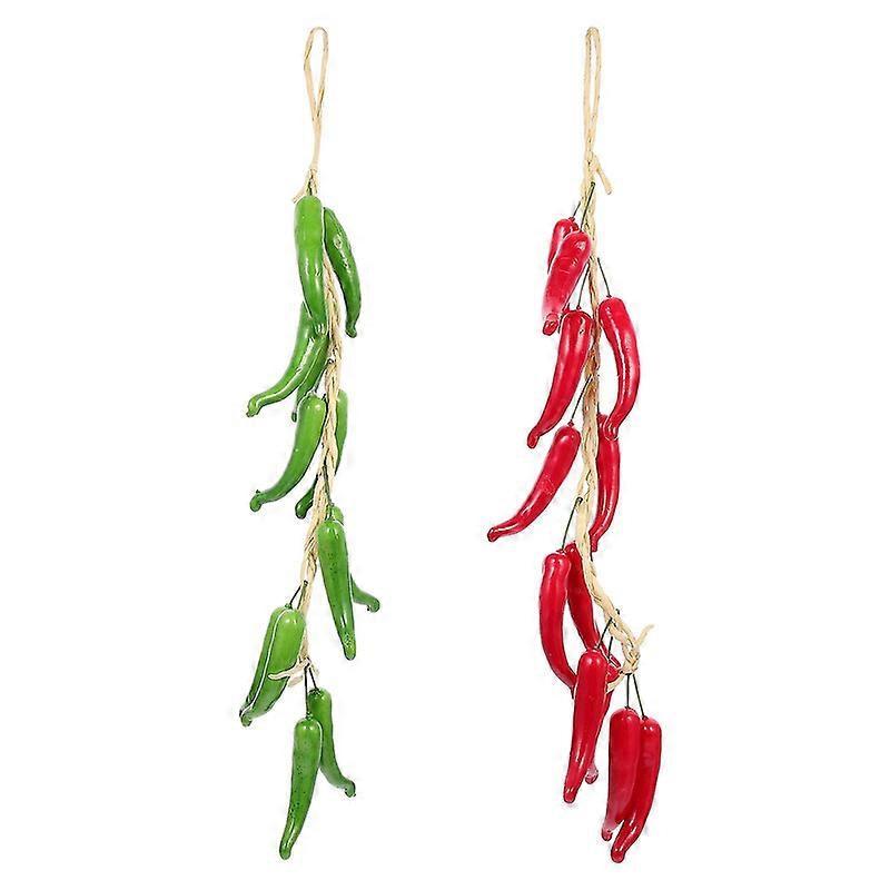 Pbb 2 Pcs Decoration Home Faux Peppers Artificial Chili String Artificial Vegetable String Faux Vegetables[PB] Red Green 62X2CM