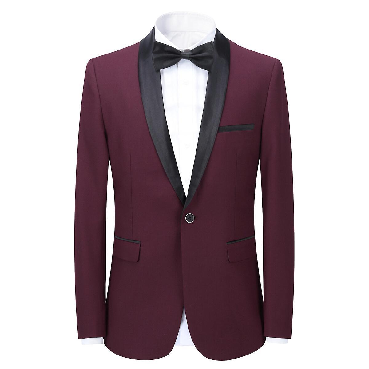 Sliktaa Mens Business Slim Fit Wedding Party Blazer Dark Red XL