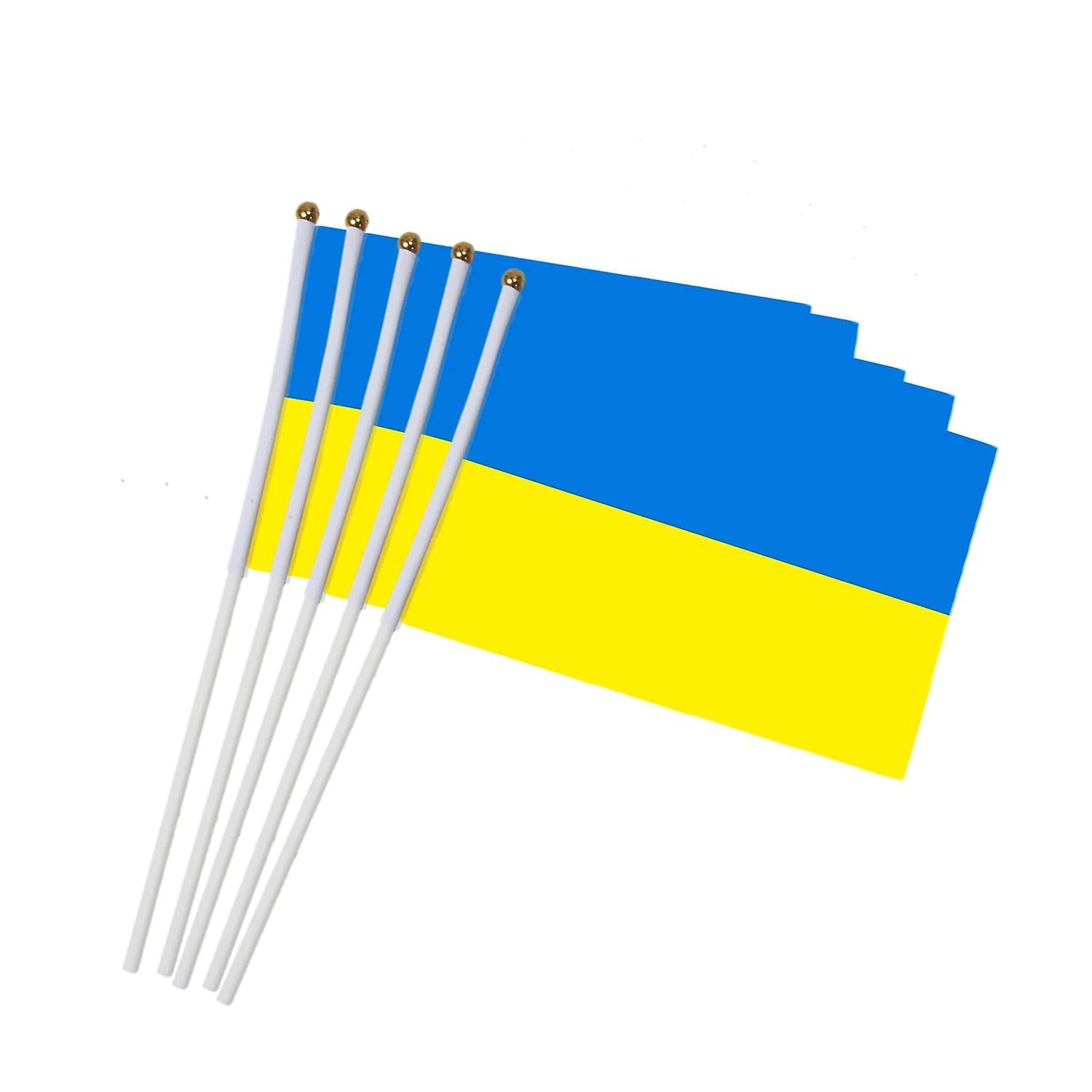 Scitoo Ukraina Bendera Nasional Kecil 21*14 Cm #8 Polyester Bendera Melambaikan Tangan Bendera Dengan Tiang Bendera Plastik 5 Pcs