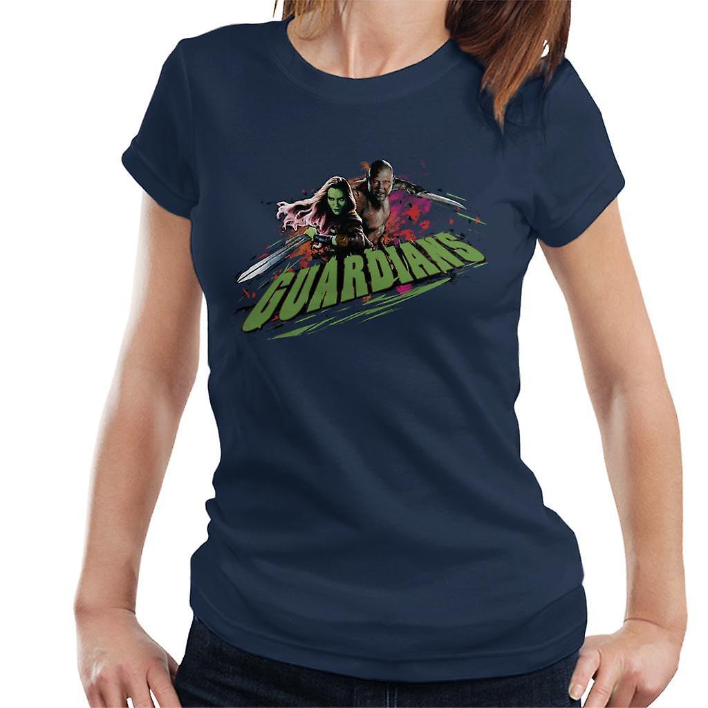 Marvel Guardians Of The Galaxy Vol 2 Gamora And Drax Women's T-Shirt Navy Blue XX-Large