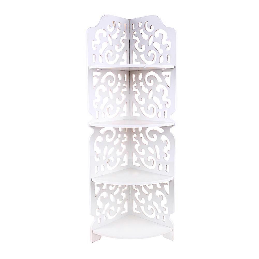 Aespa White Hollow Carved 4 Tier Corner Shelf Bookcase Display  Cosmetic Storage Bathroom Shelving