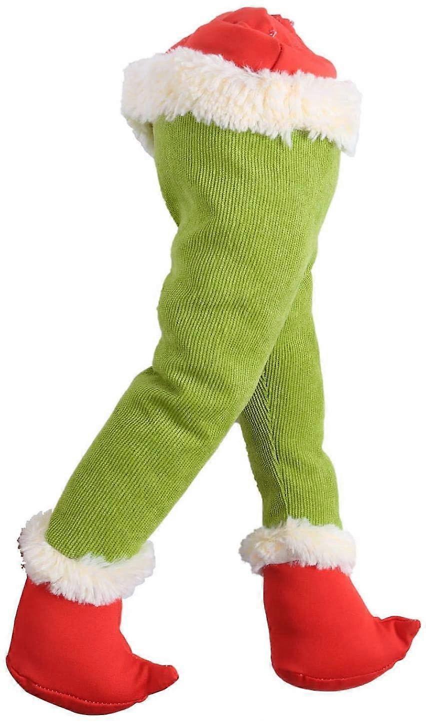 Wonderful Christmas Thief Steel Christmas Grinch Burlap Movable Plush Legs For Christmas Decorations Stuffed Legs Toy Doll For Xmas Tree Front Door...