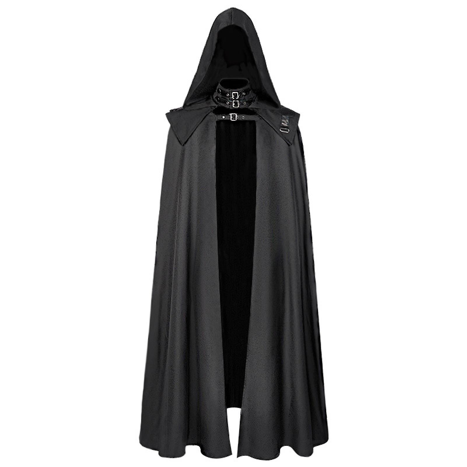 Unbrand Halloween Medieval Cloak Steampunk Cape Realistic Cosplay Costume Cloak Black L