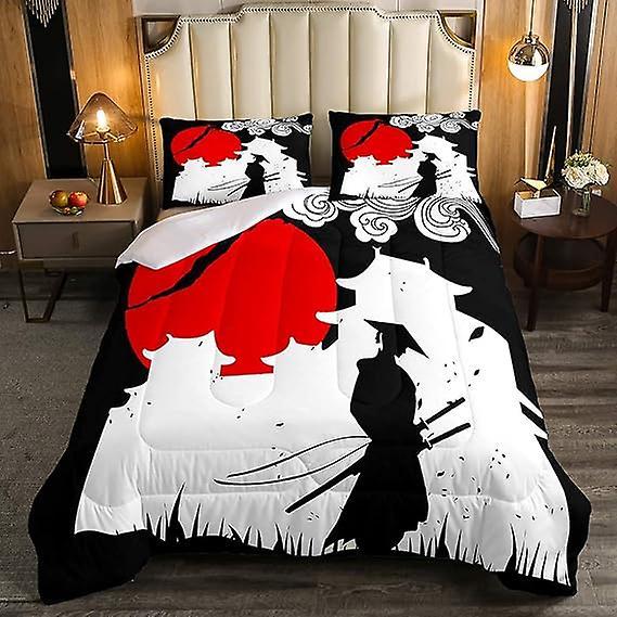 Samurai Comforter Set Twin Size Sunset Print Down Duvet Cover Sets Japanese Ukiyoe Bedding Set 200x200cm