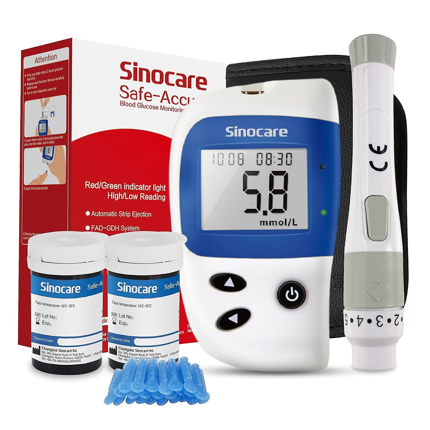 Sinocare Safe ACCU2 Blood Glucose Meter Blood Glucose Monitor Kit with 50 Strips and Lancets for Diabetes Meter kit 50 * Unit mmol*L