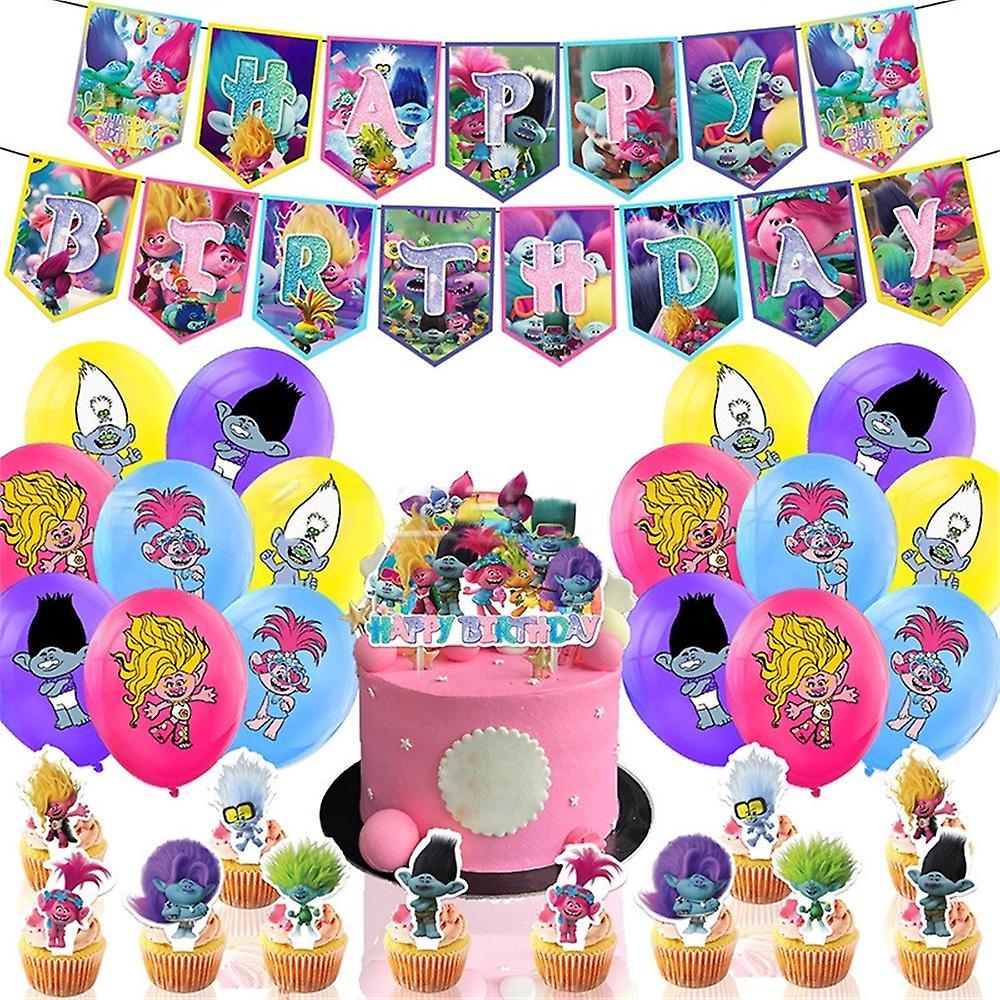 Shinestar Trolls Theme Birthday Party Supplies Decoration Kits Including Banner Cake Cupcake Topper Balloons Sets