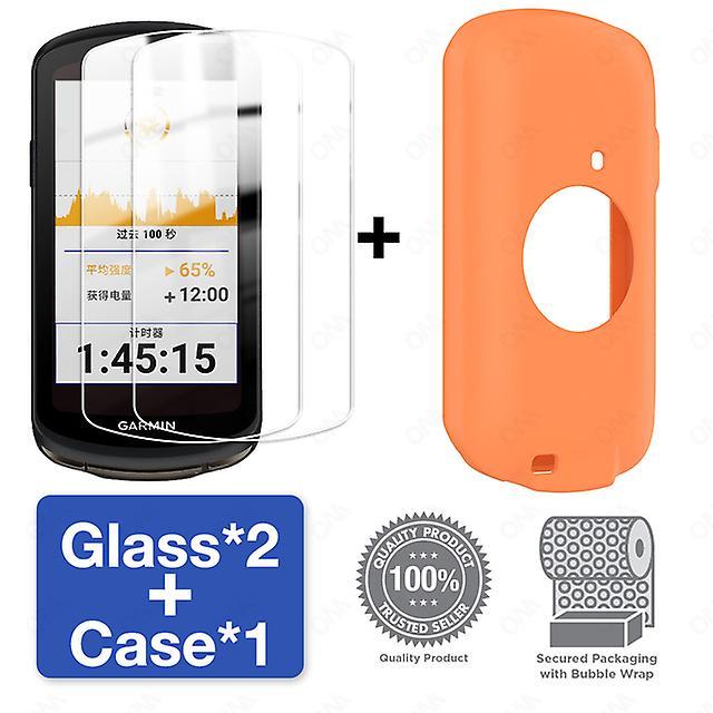 2-in-1 Protector Case + Tempered Glass For Garmin Edge 1040 Gps Bike Bicycle Computer Screen Protector Film With Silicone Cover Orange