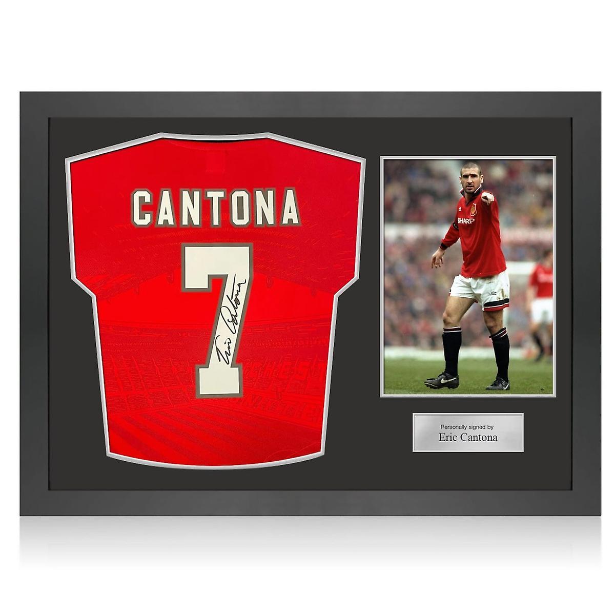 Exclusive Memorabilia Eric Cantona Signed Manchester United 1996 Home Football Shirt. Icon Frame black/silver