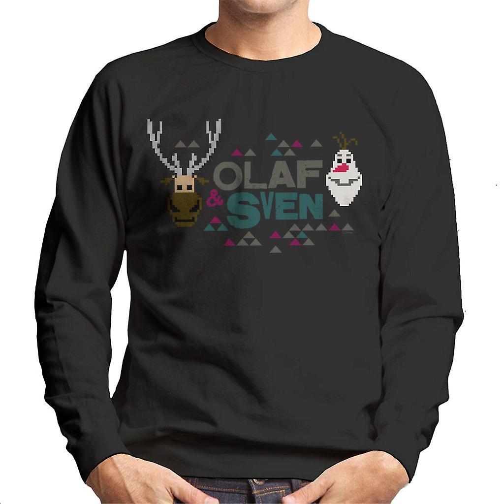 Disney Frozen Olaf And Sven Retro Pixel Design Men's Sweatshirt Black Medium