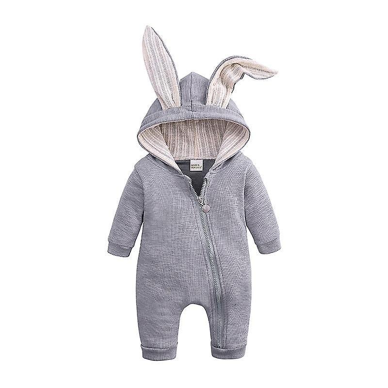 Slowmoose Autumn/winter Warm, Rabbit Ears Romper With Long Sleeves Beige 6M