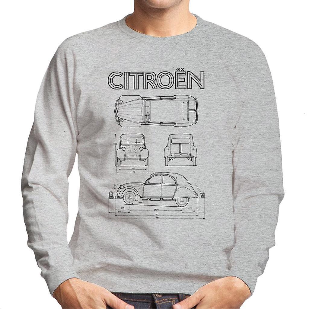 Citro�n Citroen 2CV Black Diagram Views Men's Sweatshirt Heather Grey Medium