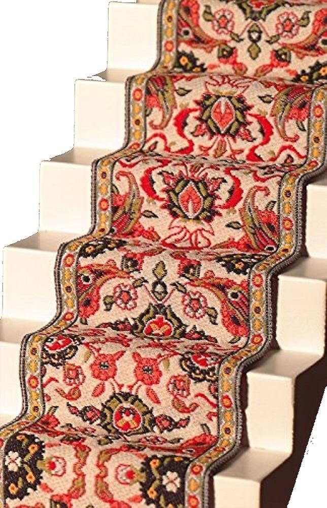 Melody Jane Dolls Houses Dolls House Woven Stair Carpet Runner Red Green Miniature Flooring