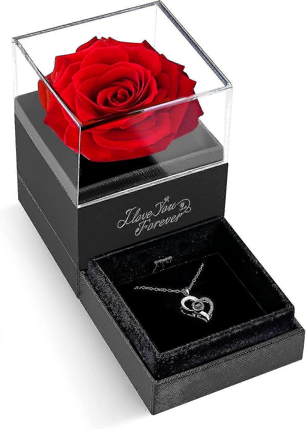 Lycxames I Love You Necklace With Red Rose - Romantic Gifts For Her Wife Girlfriend On Anniversary Valentine's Day Birthday Gifts