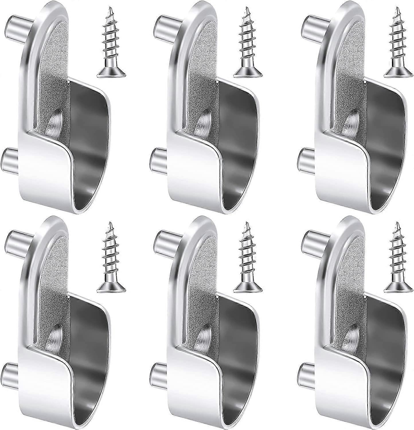 Tinor 6 Oval Wardrobe Rail End Brackets Nickel Silver Wardrobe Rod Support 15mm Wardrobe Flange Rail Brackets and 6 Pieces Closet Screws