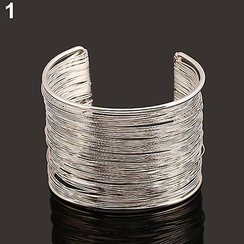 Naievear Fashion Women's Multilayer Metal Wires Strings Open Bangle Wide Cuff Bracelet Silver