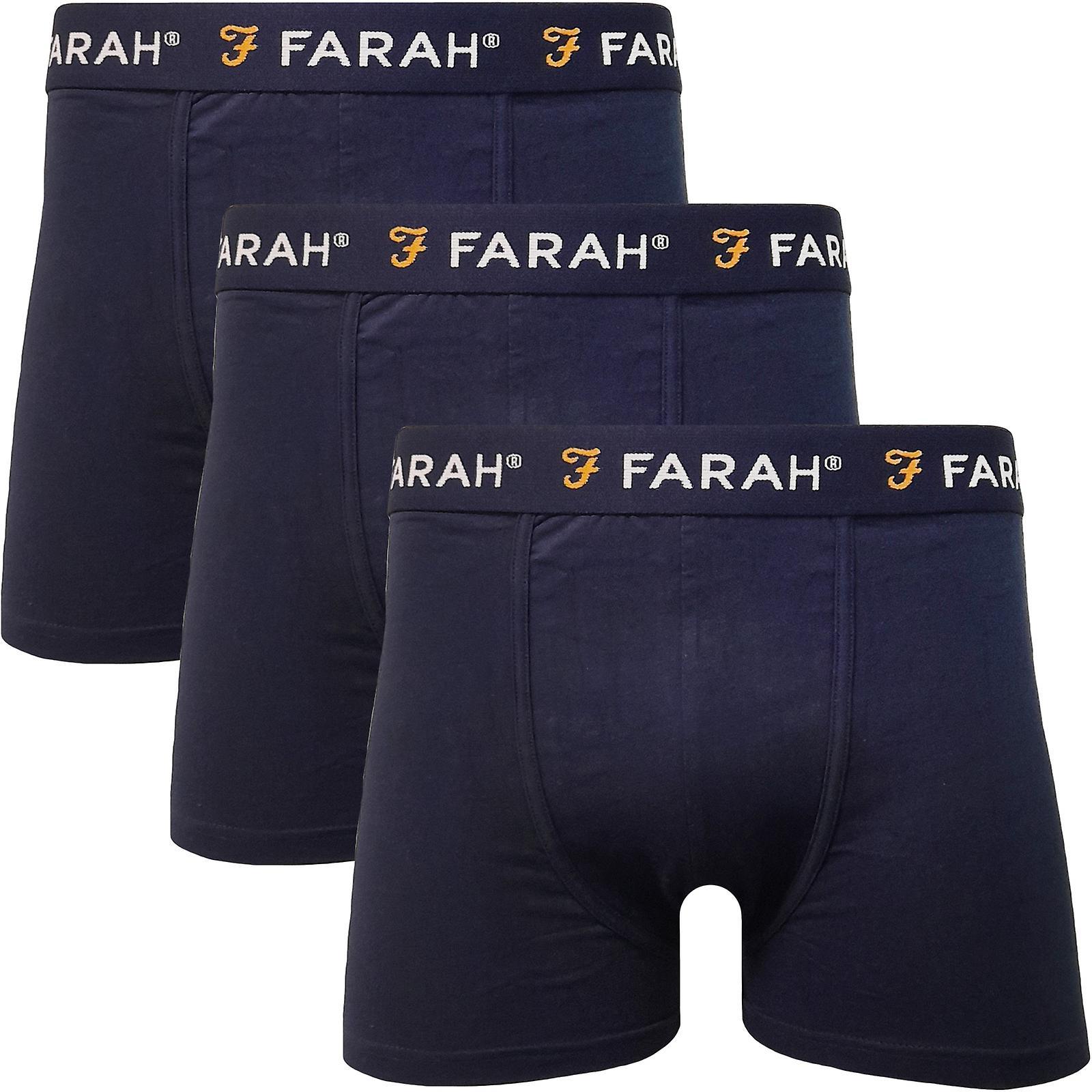 Farah Mens Aveleer 3 Pack Elasticated Underwear Boxers Boxer Shorts Pants - Navy L